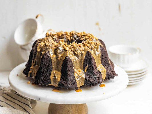 Chocolate Pound Cake with Peanut Butter Glaze