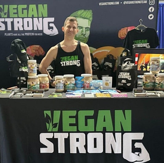 Vegan Strong team member with PB2 products