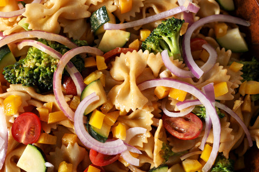 Crunchy Veggie Pasta Salad with Citrusy Peanut Butter Sauce