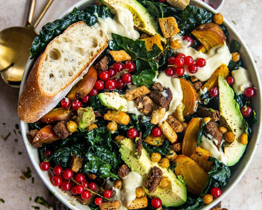 Vegan Kale Caesar Salad with Crispy Chickpeas